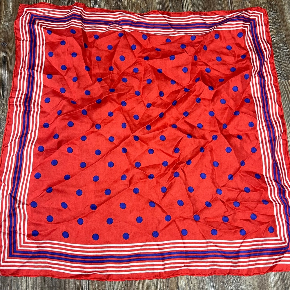 Vintage Red & blue polka dot silk scarf